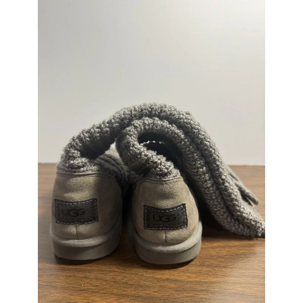 UGG Classic Cardy Knit Boots Women Size 8 Gray Tall‎ Roll Down 5819 Fold Over
